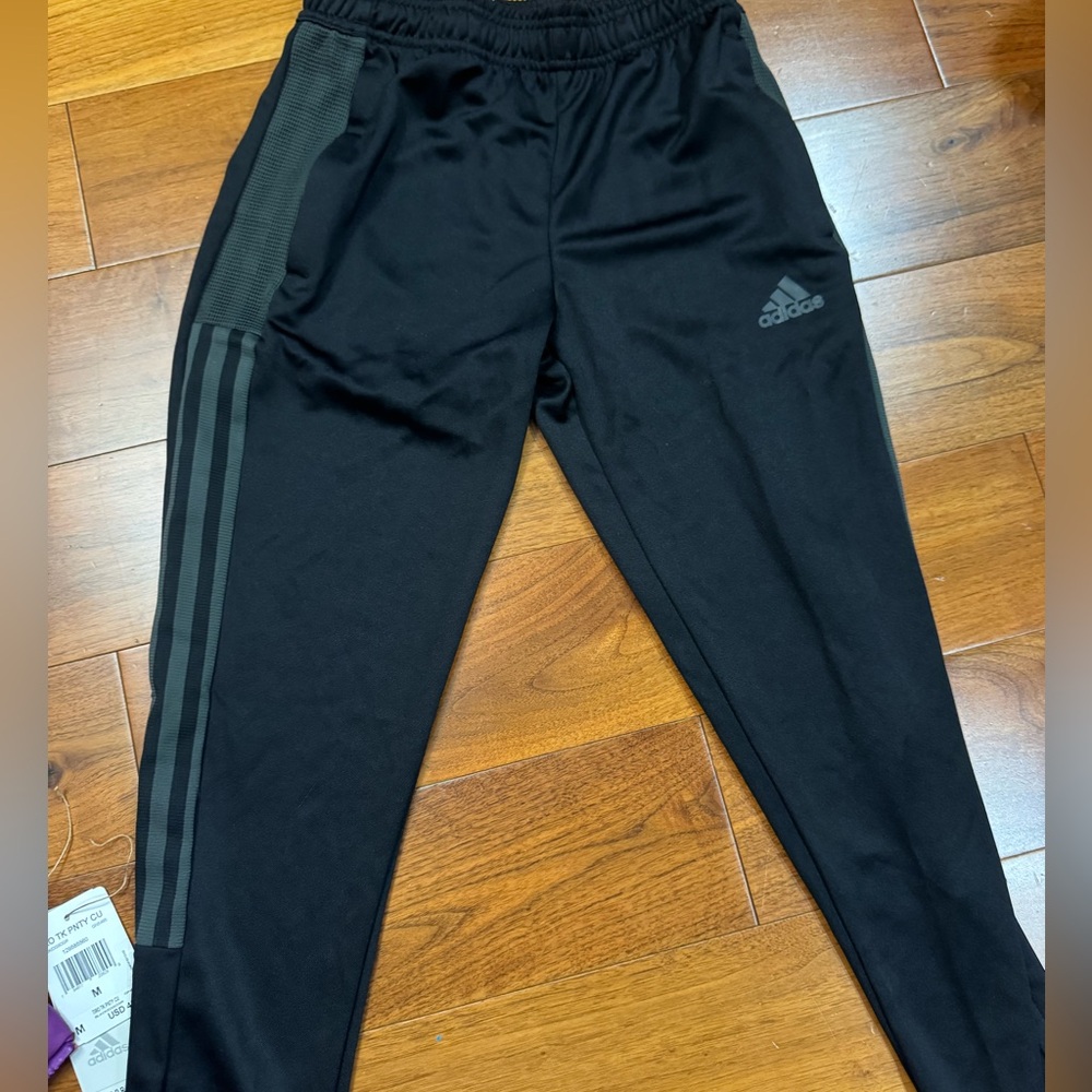 Adidas Kids Black Joggers with Gray Stripes